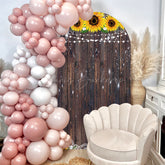 Lofaris Yellow Sunflower Retro Brown Wooden Arch Backdrop